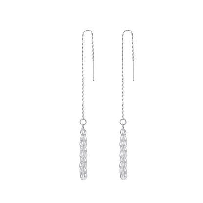 1 Pair Casual Simple Style Solid Color Grain Tassel Inlay Sterling Silver Zircon Ear Line