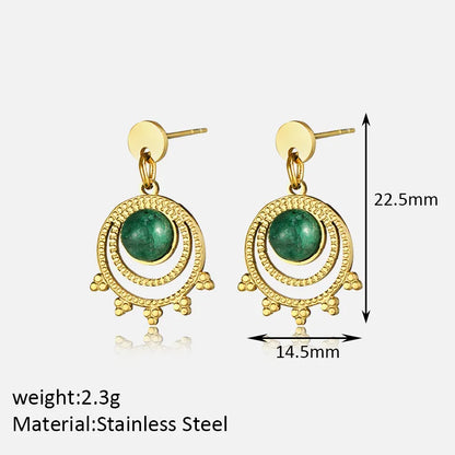 1 Pair Casual Simple Style Solid Color Inlay 304 Stainless Steel Turquoise Ear Studs