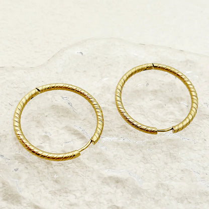 1 Pair Casual Simple Style Solid Color Plating Stainless Steel 14k Gold Plated Hoop Earrings