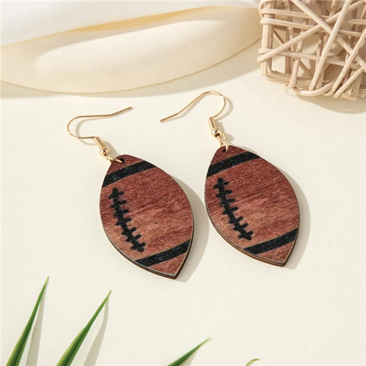 1 Pair Casual Simple Style Sports Rugby Wood Drop Earrings