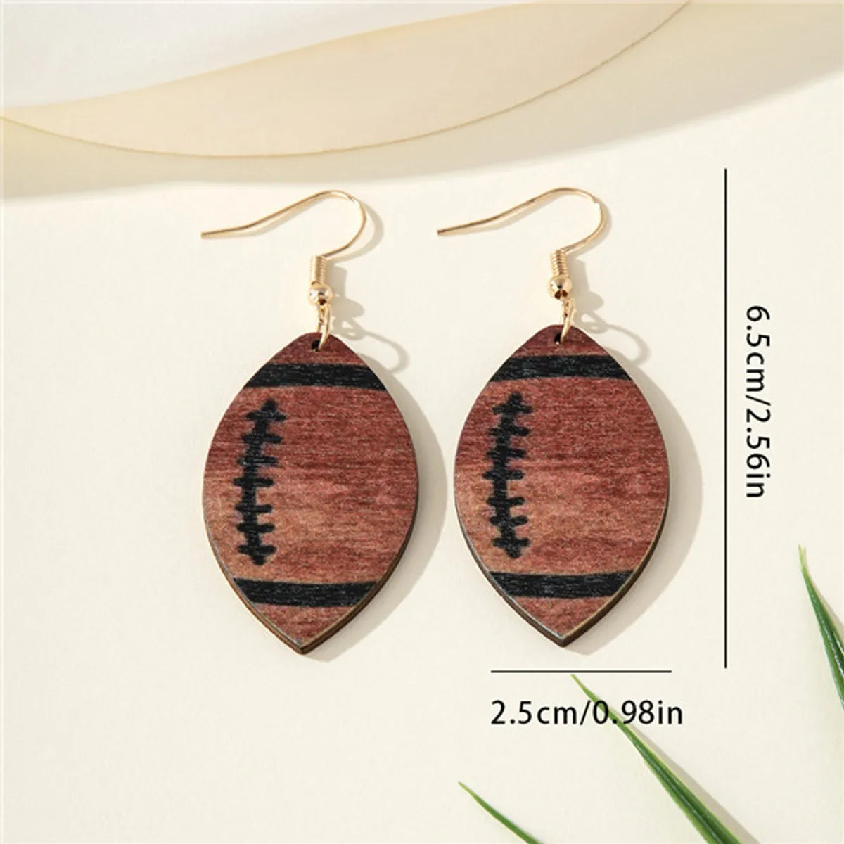 1 Pair Casual Simple Style Sports Rugby Wood Drop Earrings