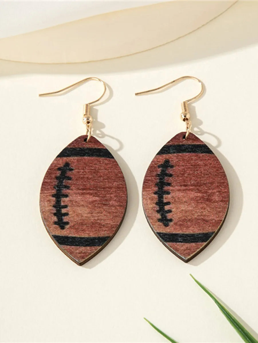 1 Pair Casual Simple Style Sports Rugby Wood Drop Earrings