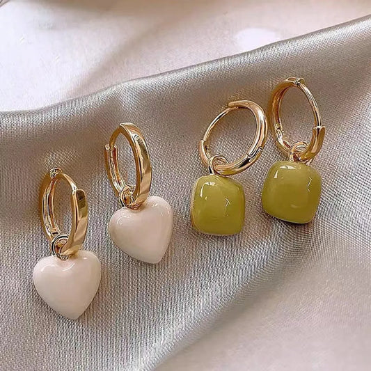 1 Pair Casual Simple Style Square Heart Shape Enamel Alloy Drop Earrings