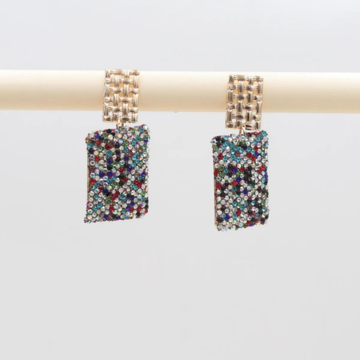 1 Pair Casual Simple Style Square Inlay Alloy Rhinestones Drop Earrings