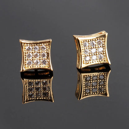 1 Pair Casual Simple Style Square Plating Inlay Copper Zircon 18k Gold Plated White Gold Plated Ear Studs