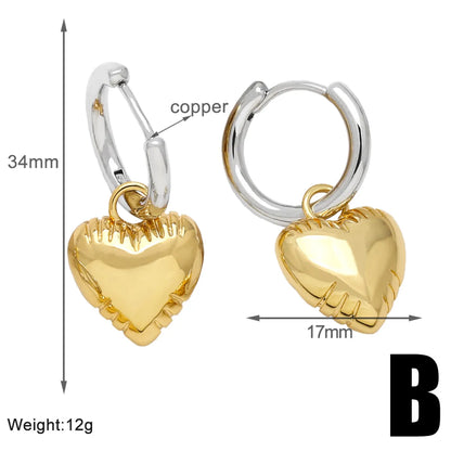 1 Pair Casual Simple Style Star Heart Shape Hollow Out Copper 18K Gold Plated Drop Earrings