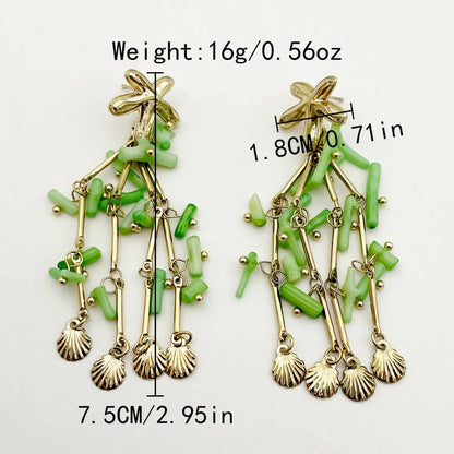 1 Pair Casual Simple Style Starfish Shell Beaded Tassel 304 Stainless Steel Drop Earrings