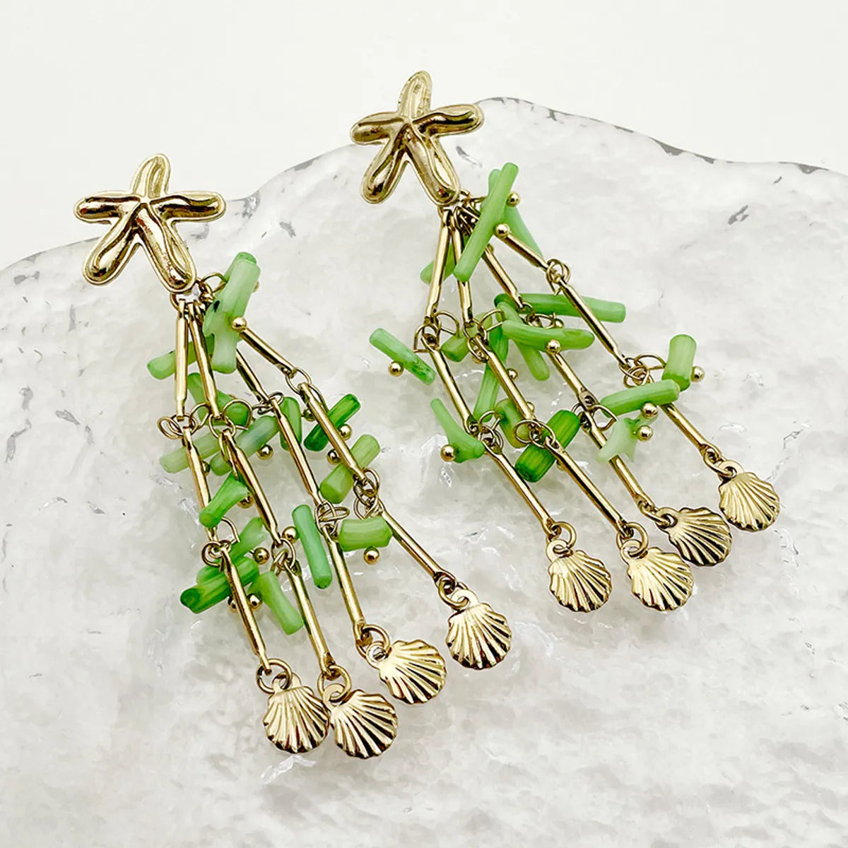 1 Pair Casual Simple Style Starfish Shell Beaded Tassel 304 Stainless Steel Drop Earrings