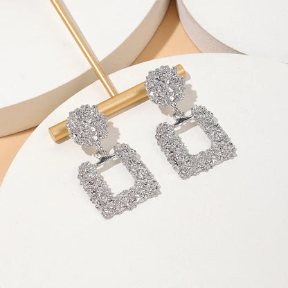 1 Pair Casual Simple Style Streetwear Square Inlay Zinc Alloy Rhinestones Drop Earrings