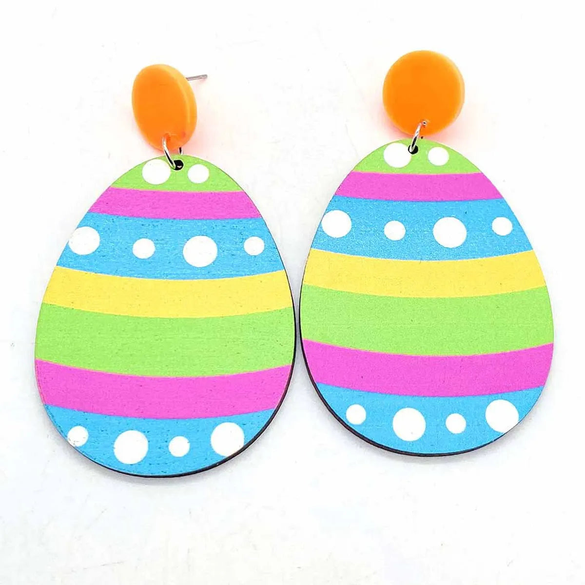 1 Pair Casual Simple Style Stripe Flower Egg Wood Drop Earrings