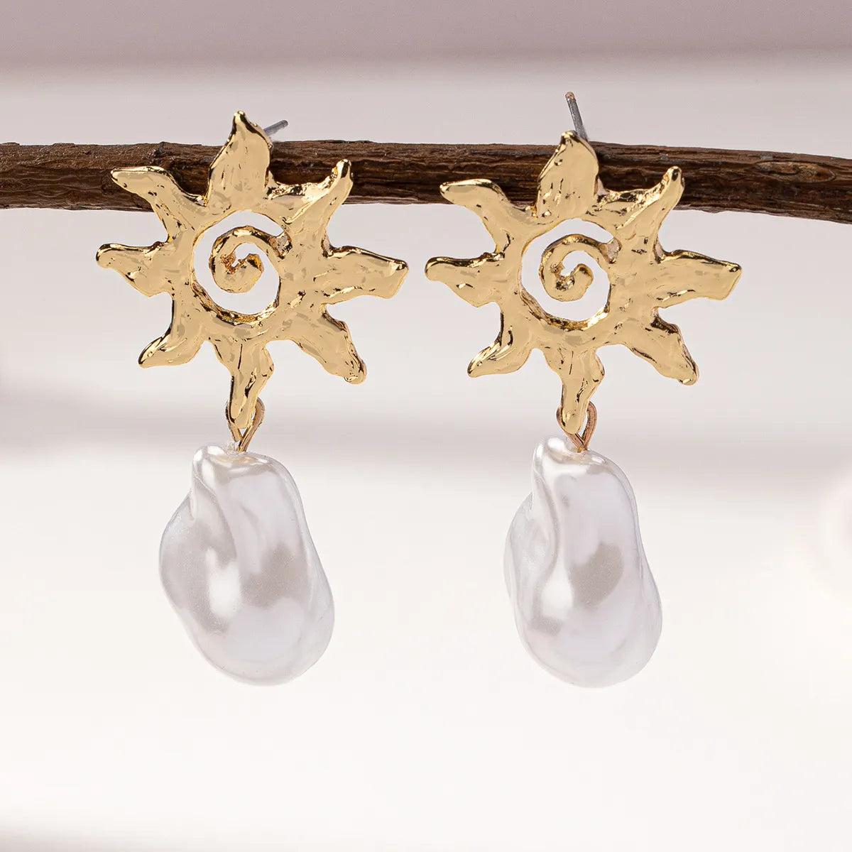 1 Pair Casual Simple Style Sun Pearl Alloy Drop Earrings