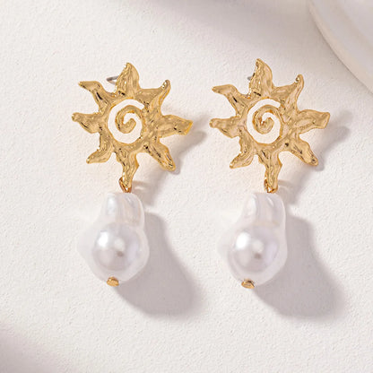 1 Pair Casual Simple Style Sun Pearl Alloy Drop Earrings