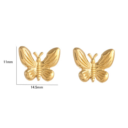 1 Pair Casual Simple Style Sunflower Heart Shape Butterfly Stainless Steel 18K Gold Plated Ear Studs