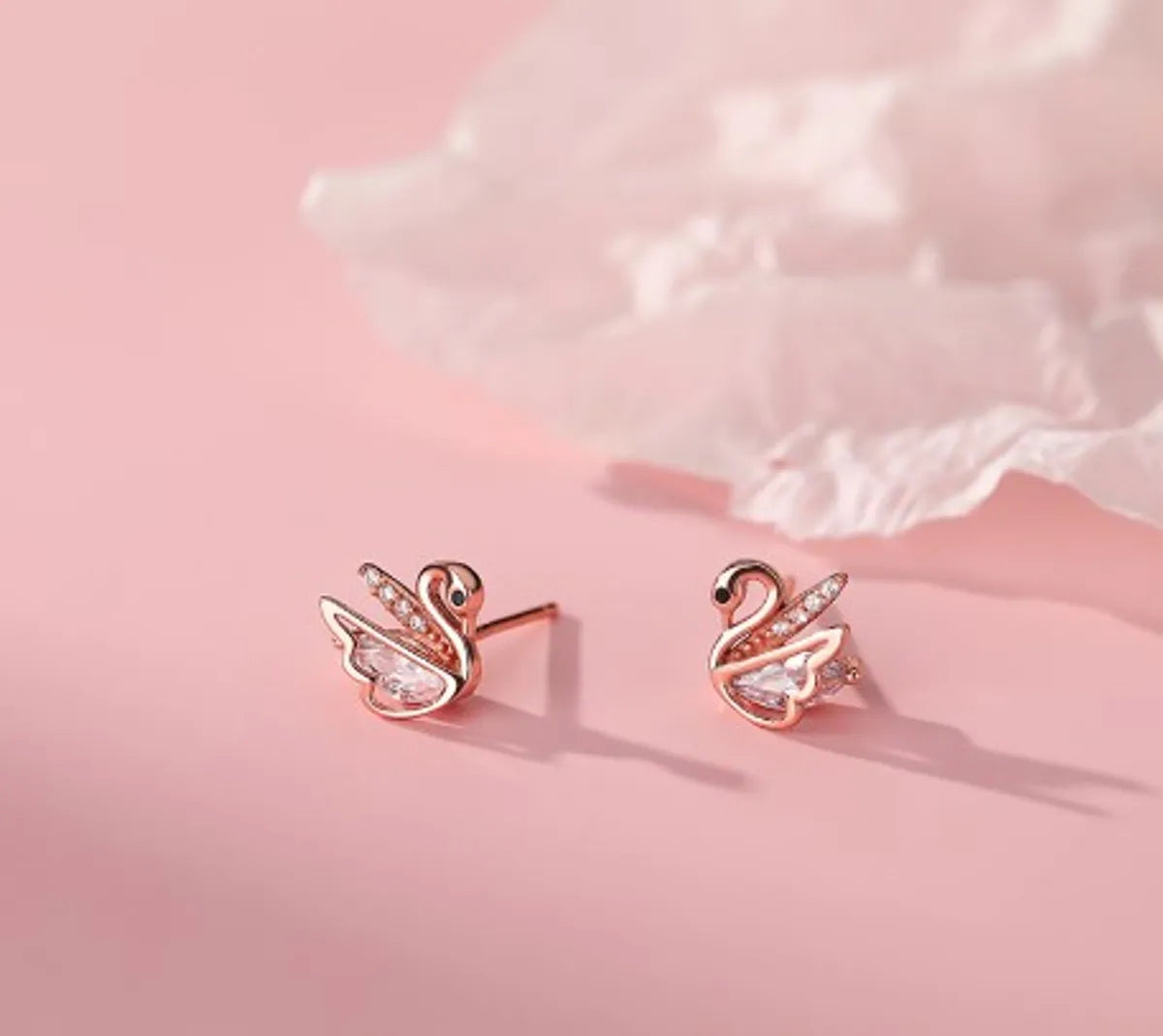 1 Pair Casual Simple Style Swan Plating Inlay Sterling Silver Rhinestones Rose Gold Plated White Gold Plated Ear Studs