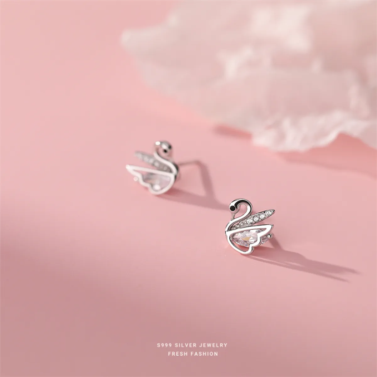 1 Pair Casual Simple Style Swan Plating Inlay Sterling Silver Rhinestones Rose Gold Plated White Gold Plated Ear Studs