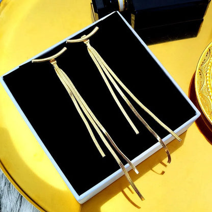 1 Pair Casual Simple Style Tassel Solid Color Plating Titanium Steel Drop Earrings