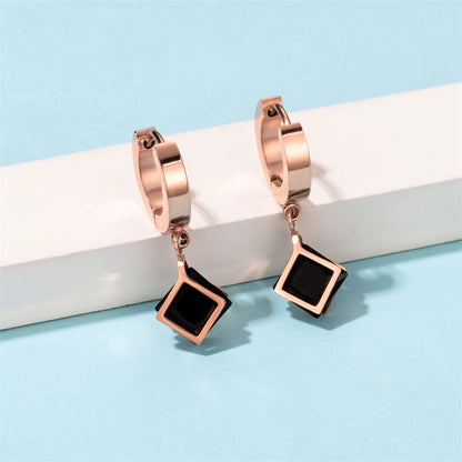 1 Pair Casual Simple Style Triangle Rhombus Plating Inlay Stainless Steel Titanium Steel Zircon Gold Plated Drop Earrings