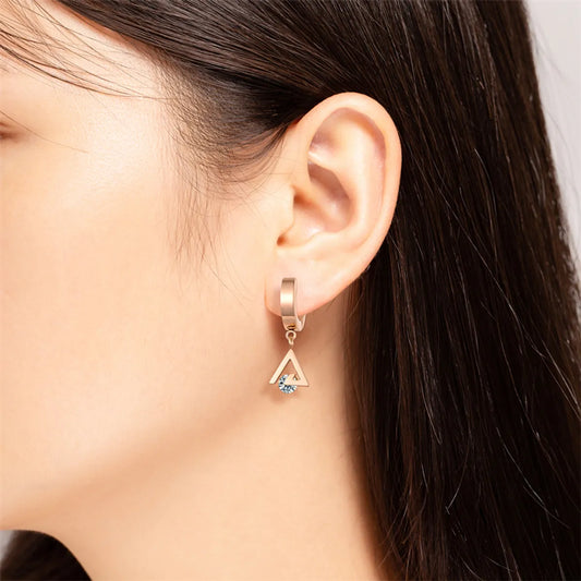 1 Pair Casual Simple Style Triangle Rhombus Plating Inlay Stainless Steel Titanium Steel Zircon Gold Plated Drop Earrings