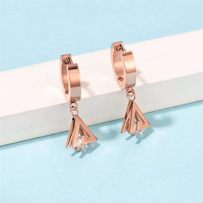 1 Pair Casual Simple Style Triangle Rhombus Plating Inlay Stainless Steel Titanium Steel Zircon Gold Plated Drop Earrings