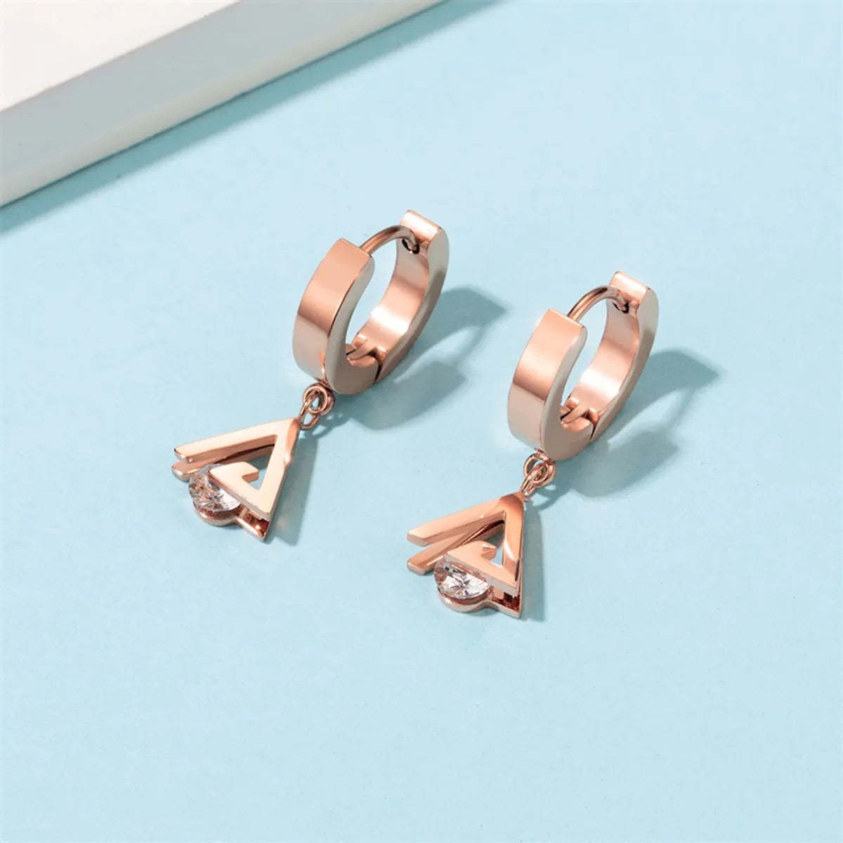 1 Pair Casual Simple Style Triangle Rhombus Plating Inlay Stainless Steel Titanium Steel Zircon Gold Plated Drop Earrings