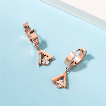 1 Pair Casual Simple Style Triangle Rhombus Plating Inlay Stainless Steel Titanium Steel Zircon Gold Plated Drop Earrings