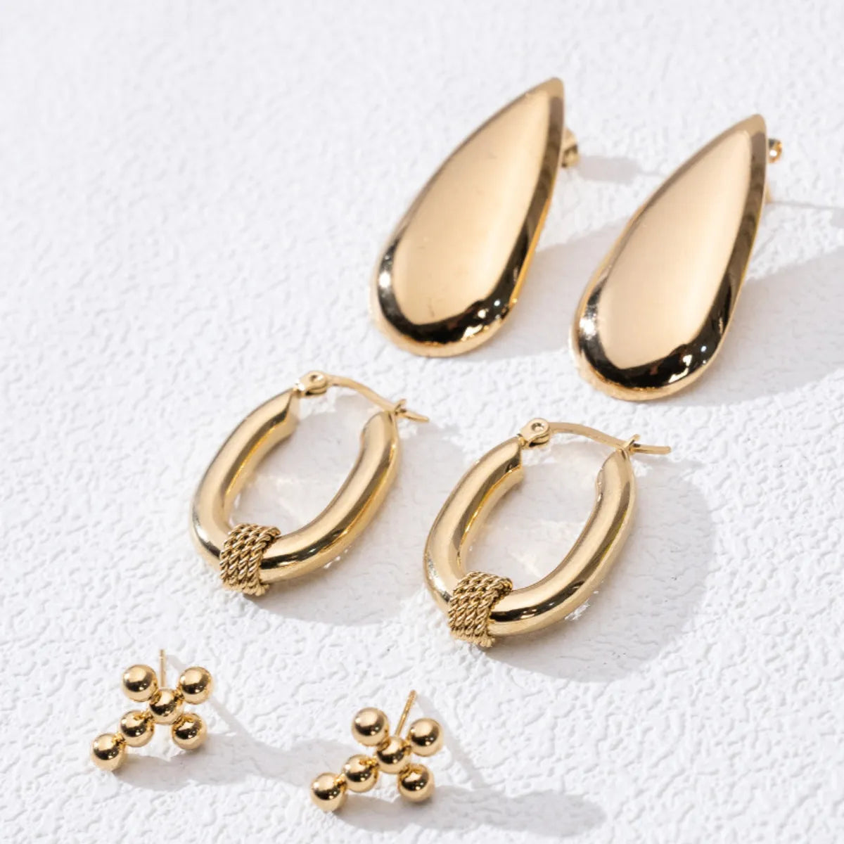 1 Pair Casual Simple Style U Shape Cross Water Droplets 304 Stainless Steel Earrings Ear Studs