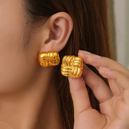 1 Pair Casual Simple Style U Shape Lines Plating 304 Stainless Steel 18K Gold Plated Ear Studs