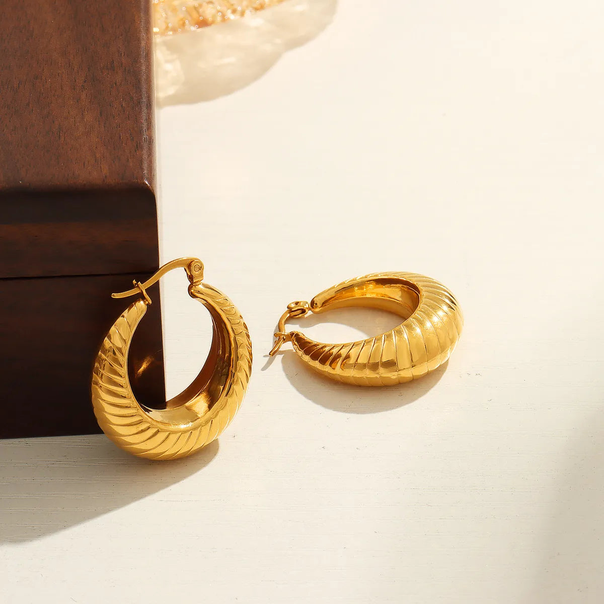 1 Pair Casual Simple Style U Shape Plating Carving Titanium Steel 18K Gold Plated Hoop Earrings