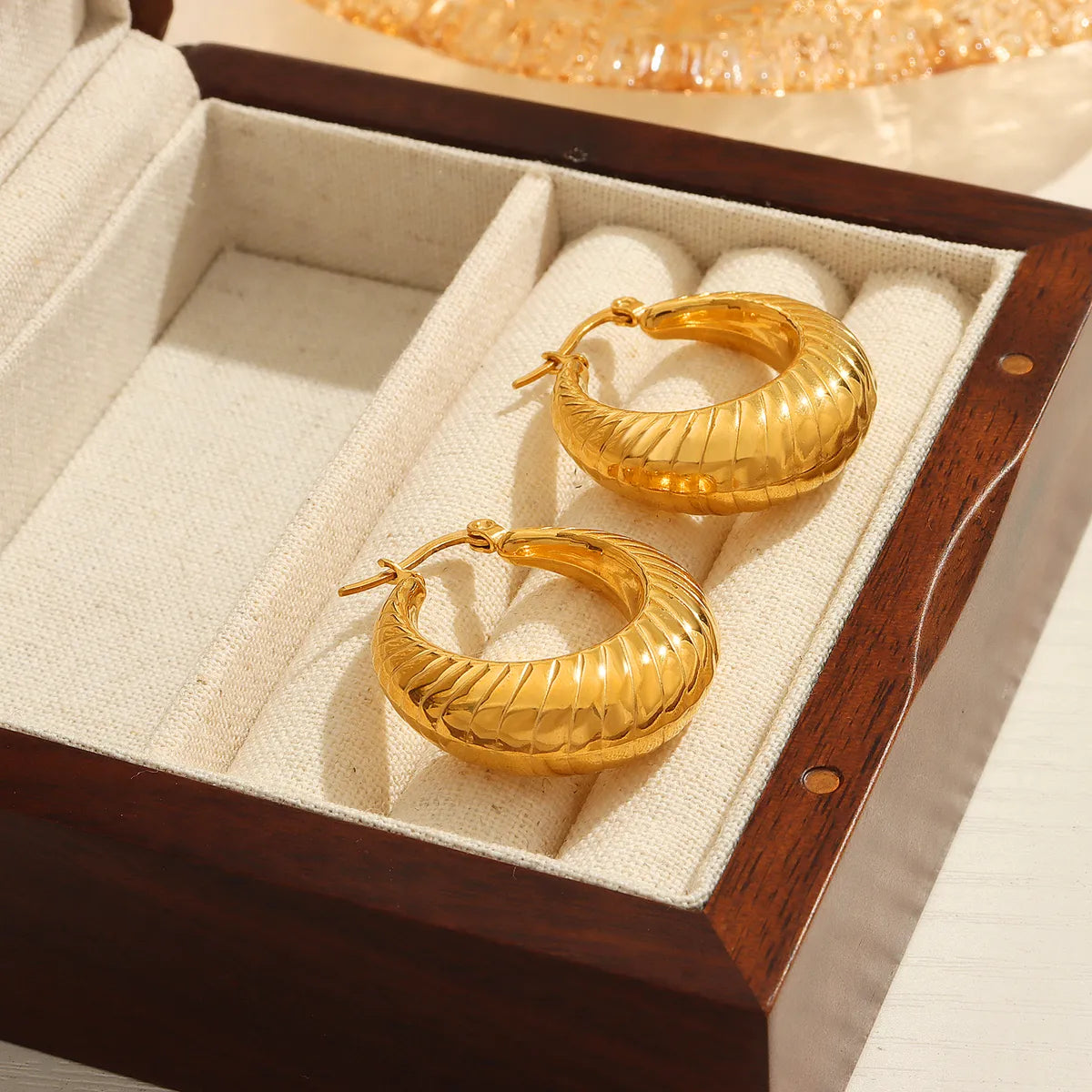 1 Pair Casual Simple Style U Shape Plating Carving Titanium Steel 18K Gold Plated Hoop Earrings