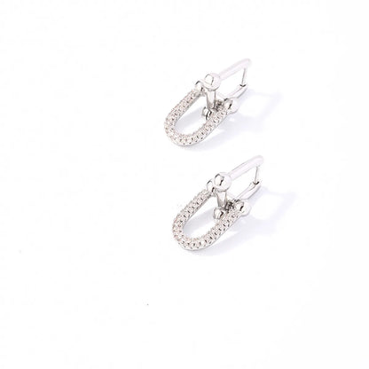 1 Pair Casual Simple Style U Shape Rectangle Plating Inlay Copper Zircon White Gold Plated Gold Plated Earrings