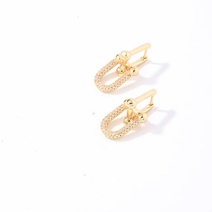 1 Pair Casual Simple Style U Shape Rectangle Plating Inlay Copper Zircon White Gold Plated Gold Plated Earrings