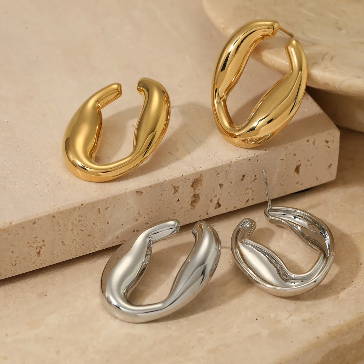 1 Pair Casual Simple Style U Shape Solid Color 316 Stainless Steel  No Inlaid 16K Gold Plated White Gold Plated Gold Plated Ear Studs