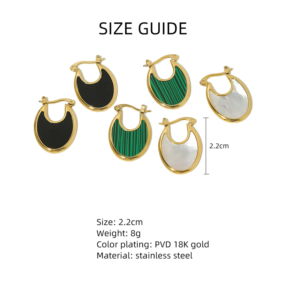 1 Pair Casual Simple Style U Shape Titanium Steel Plating Inlay Malachite Shell 18k Gold Plated Earrings