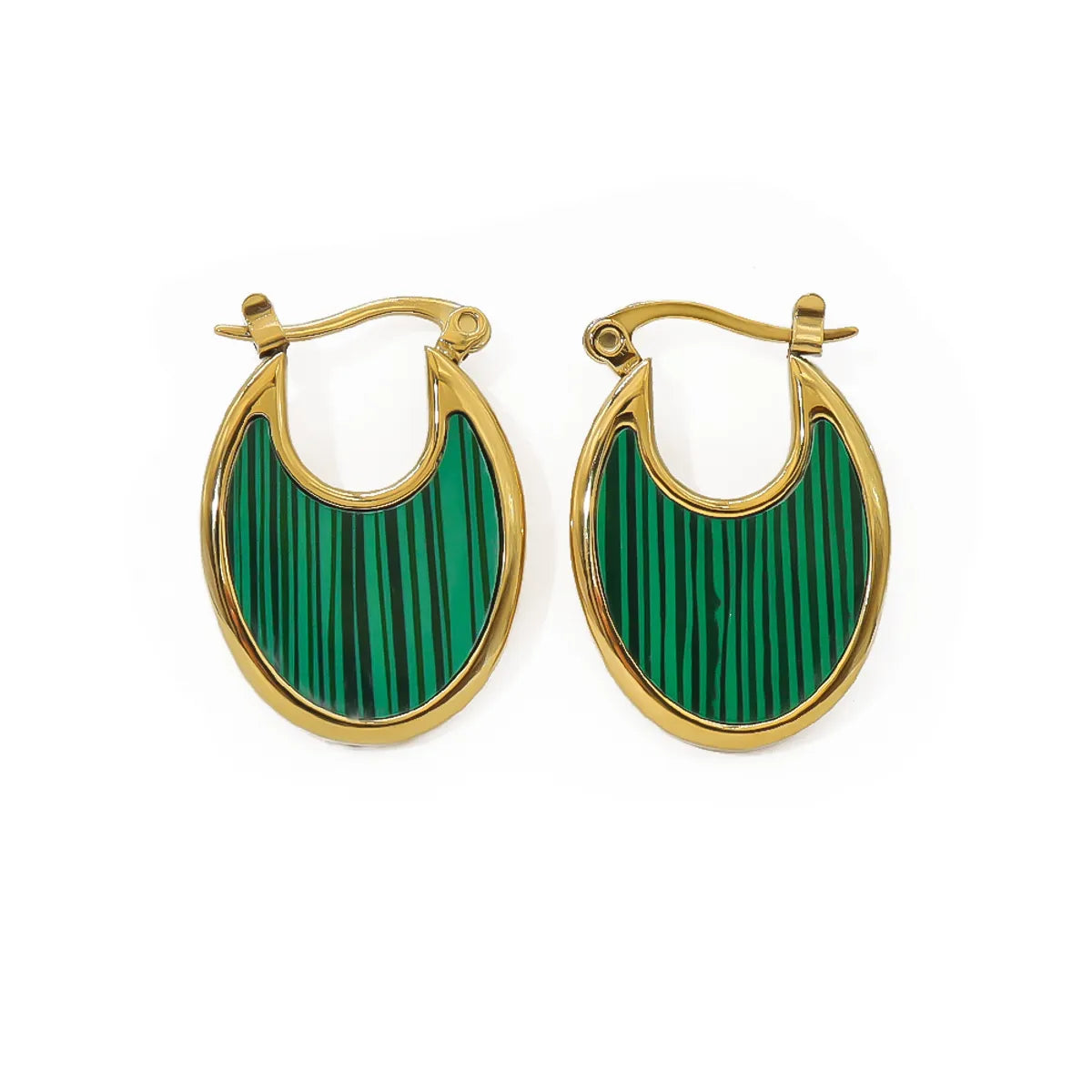 1 Pair Casual Simple Style U Shape Titanium Steel Plating Inlay Malachite Shell 18k Gold Plated Earrings