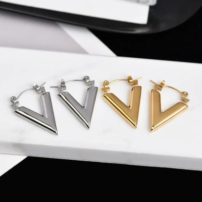 1 Pair Casual Simple Style V Shape Plating 304 Stainless Steel Earrings