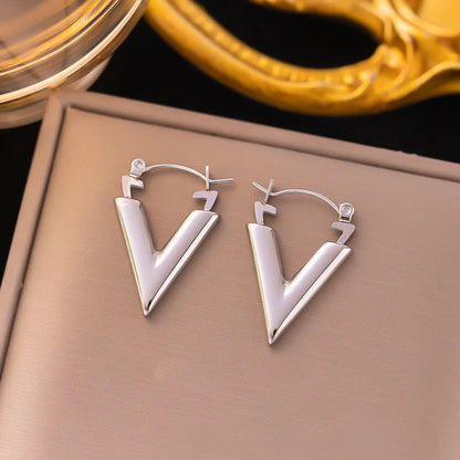 1 Pair Casual Simple Style V Shape Plating 304 Stainless Steel Earrings