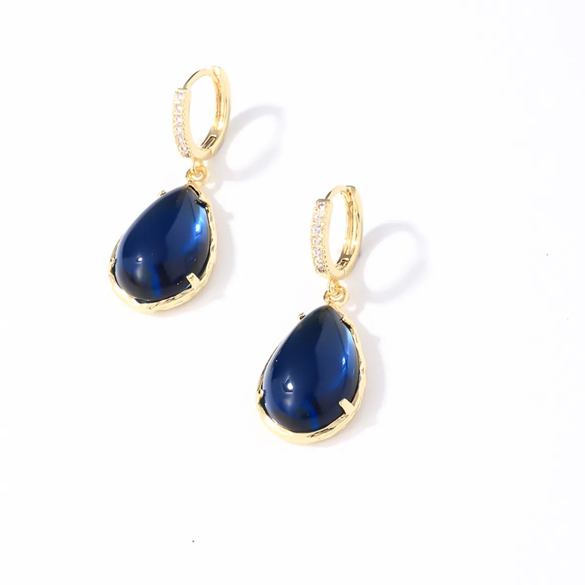 1 Pair Casual Simple Style Water Droplets Plating Inlay Copper Crystal Glass Zircon Drop Earrings