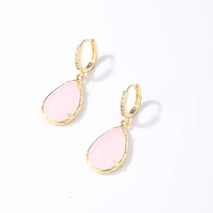 1 Pair Casual Simple Style Water Droplets Plating Inlay Copper Crystal Glass Zircon Drop Earrings