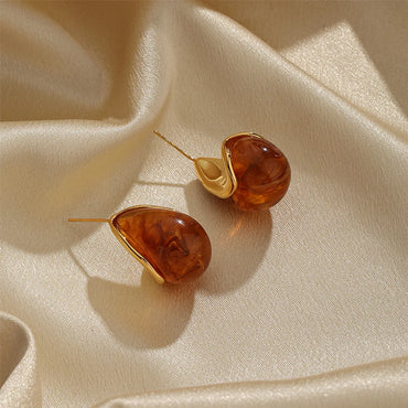 1 Pair Casual Simple Style Water Droplets Plating Inlay Copper Resin 18k Gold Plated Ear Studs