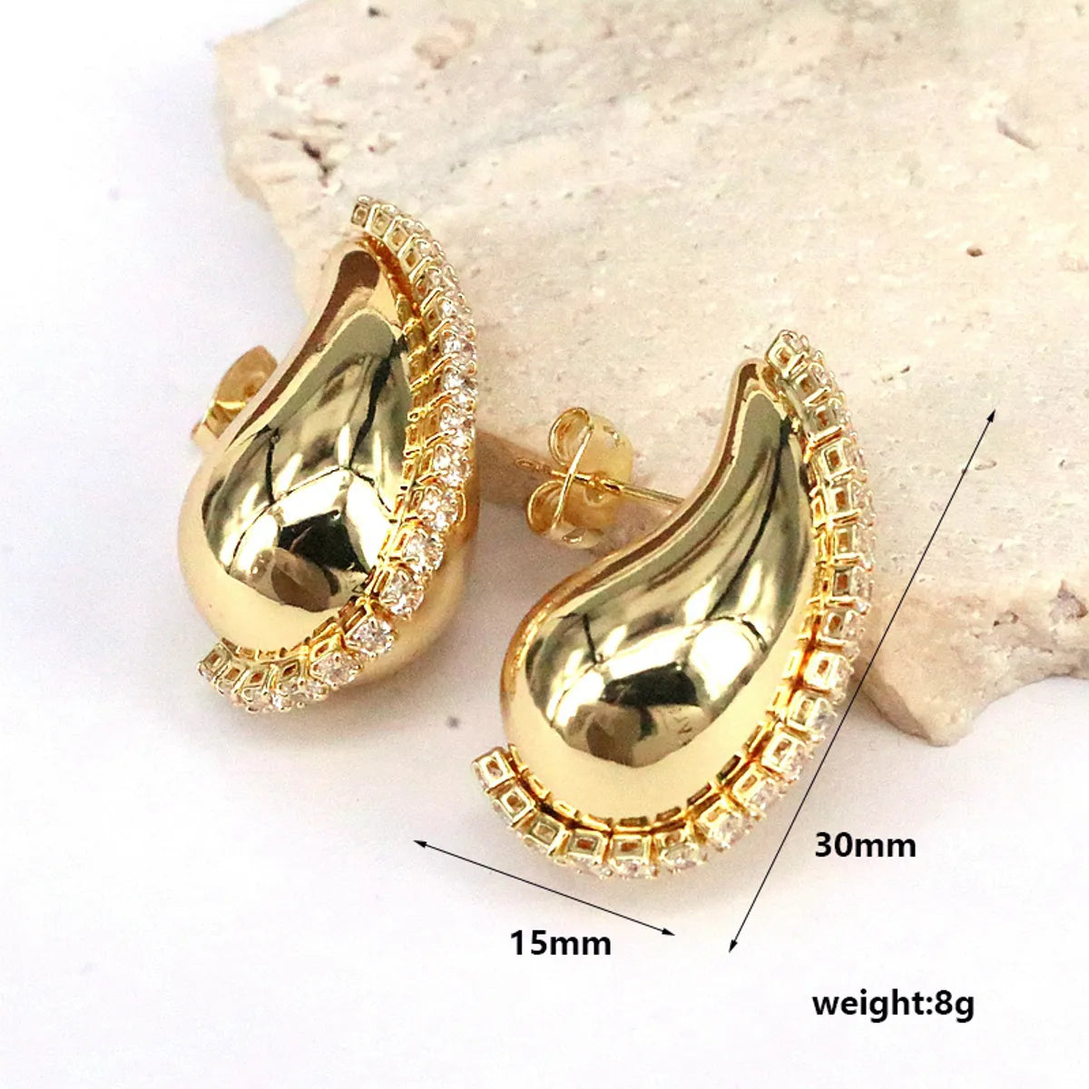 1 Pair Casual Simple Style Water Droplets Plating Inlay Copper Zircon 18k Gold Plated Silver Plated Ear Studs