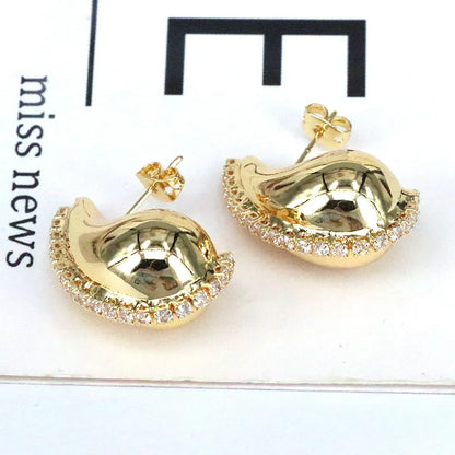 1 Pair Casual Simple Style Water Droplets Plating Inlay Copper Zircon 18k Gold Plated Silver Plated Ear Studs