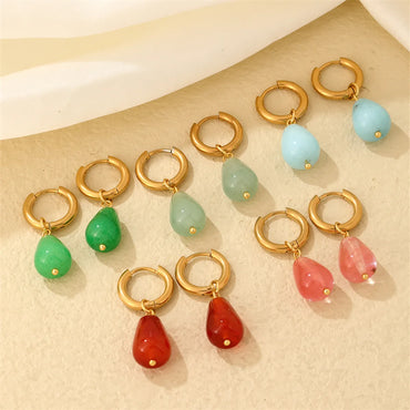 1 Pair Casual Simple Style Water Droplets Plating Stainless Steel Natural Stone Gold Plated Drop Earrings