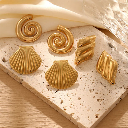 1 Pair Casual Simple Style Wings Spiral Shell Titanium Steel 18K Gold Plated Ear Studs