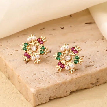 1 Pair Casual Snowflake Plating Inlay Copper Zircon K Gold Plated Ear Studs