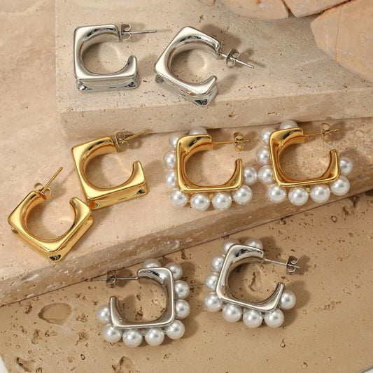 1 Pair Casual Solid Color Plating Inlay 316 Stainless Steel  Rhinestones Pearl 16K Gold Plated White Gold Plated Gold Plated Ear Studs