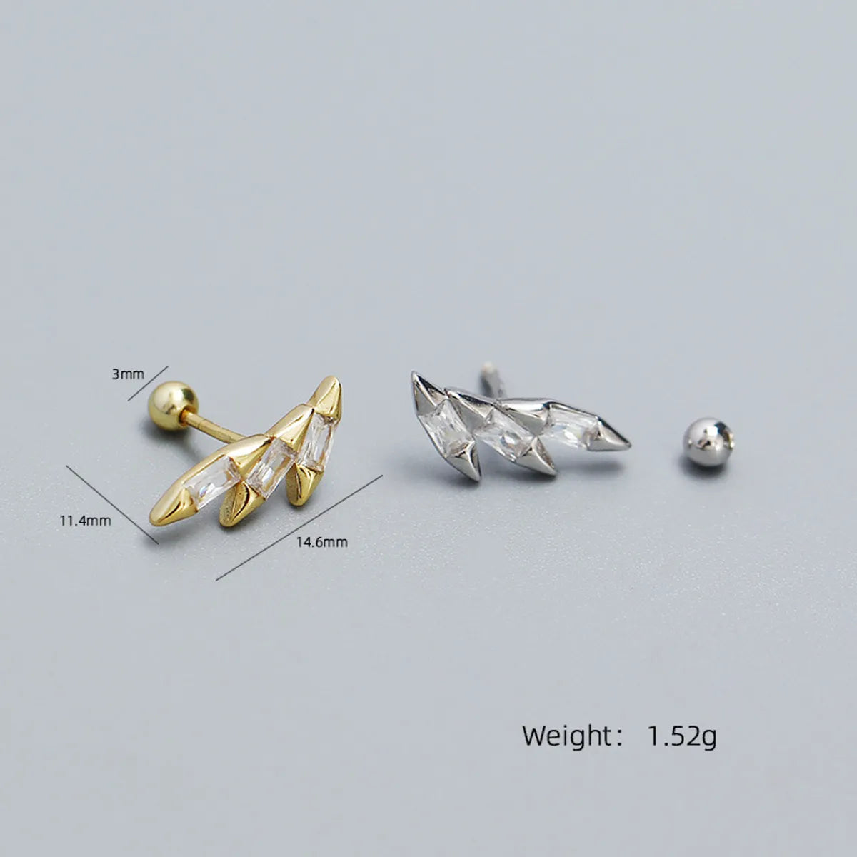 1 Pair Casual Solid Color Plating Inlay Sterling Silver Zircon Ear Studs