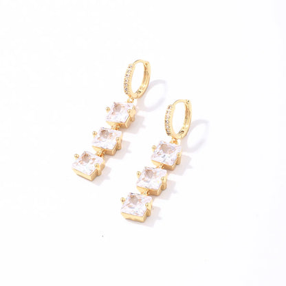 1 Pair Casual Square Oval Plating Inlay Copper Zircon Gold Plated Drop Earrings