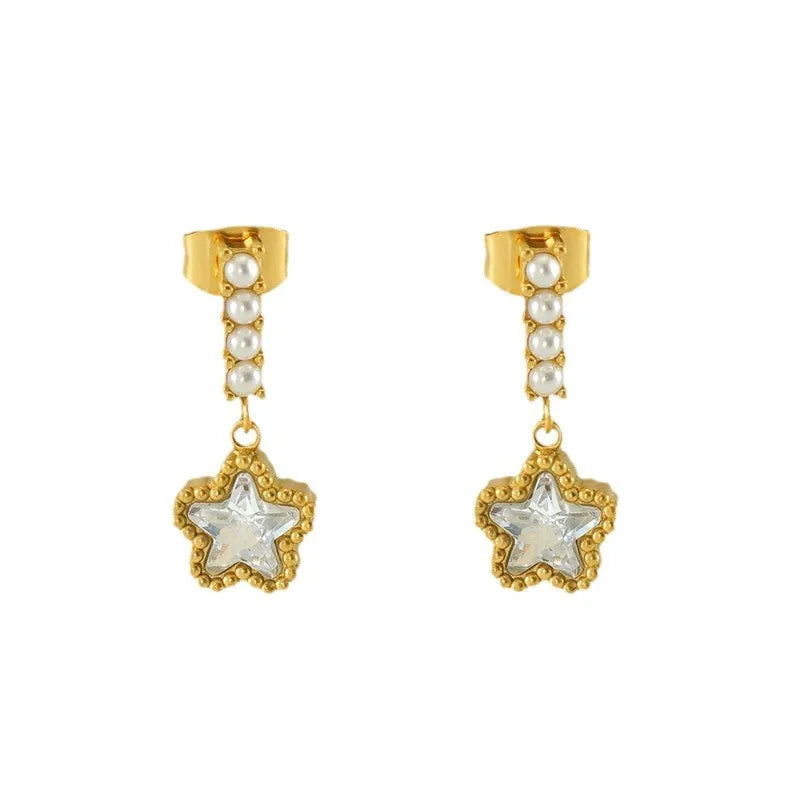 1 Pair Casual Star 304 Stainless Steel 18K Gold Plated Drop Earrings