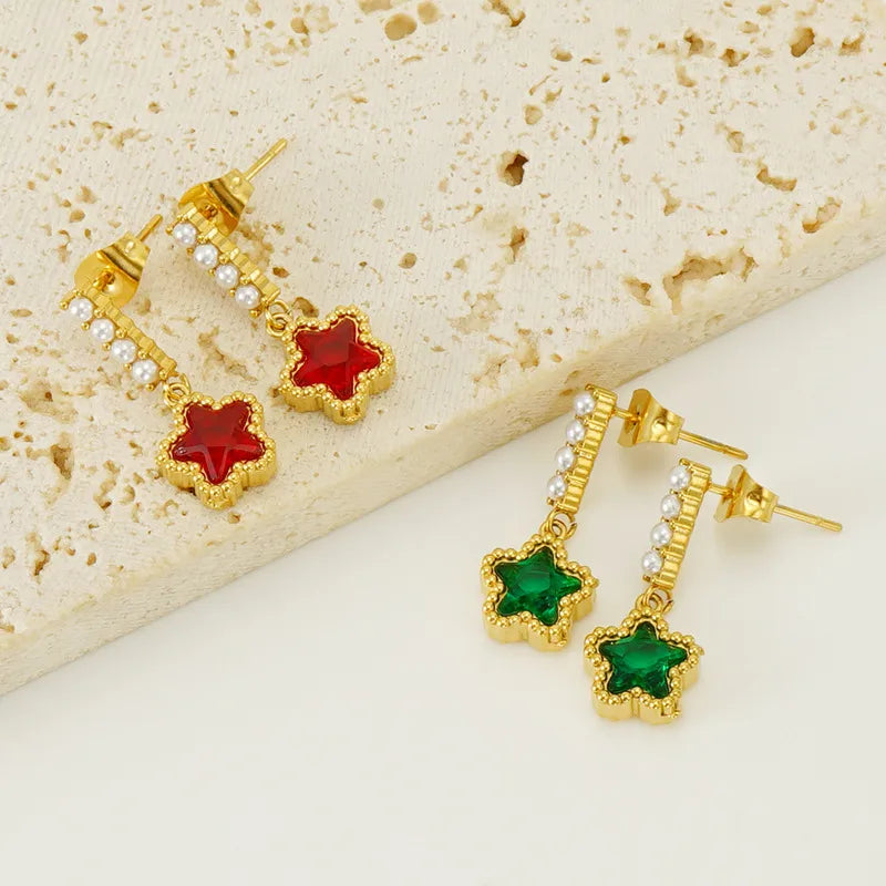 1 Pair Casual Star 304 Stainless Steel 18K Gold Plated Drop Earrings