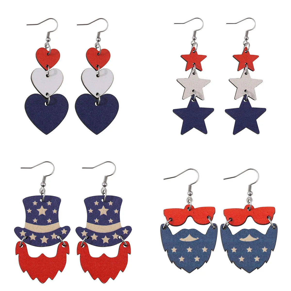 1 Pair Casual Star Heart Shape 304 Stainless Steel Wood Drop Earrings